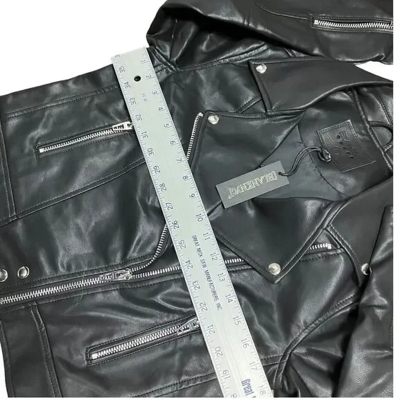 BLANK NYC Moto Jacket Womens S Black Faux Leather Biker Spring‎ Zip Pockets - Picture 4 of 11